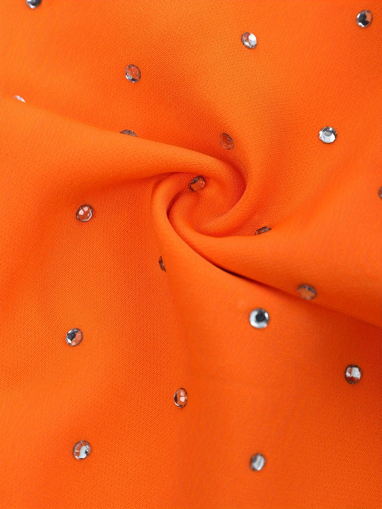 Rhinestone Zipper Front Shorts, Elegant High Waist Slim Shorts For Spring & Summer, Women&