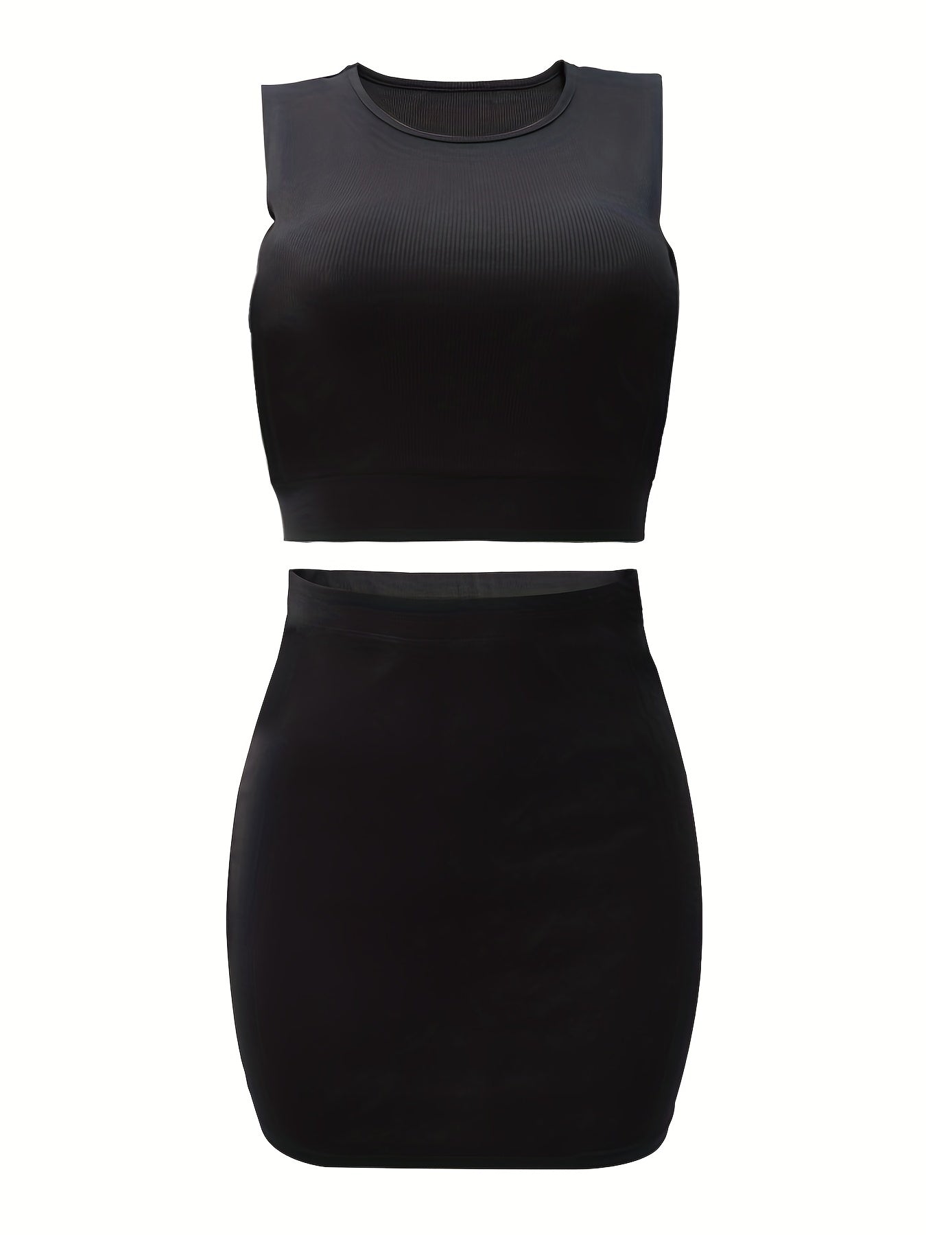 Solid Skirt 2 Piece Set, Casual Crew Neck Tank Top & Bodycon Skirt For Summer, Women&