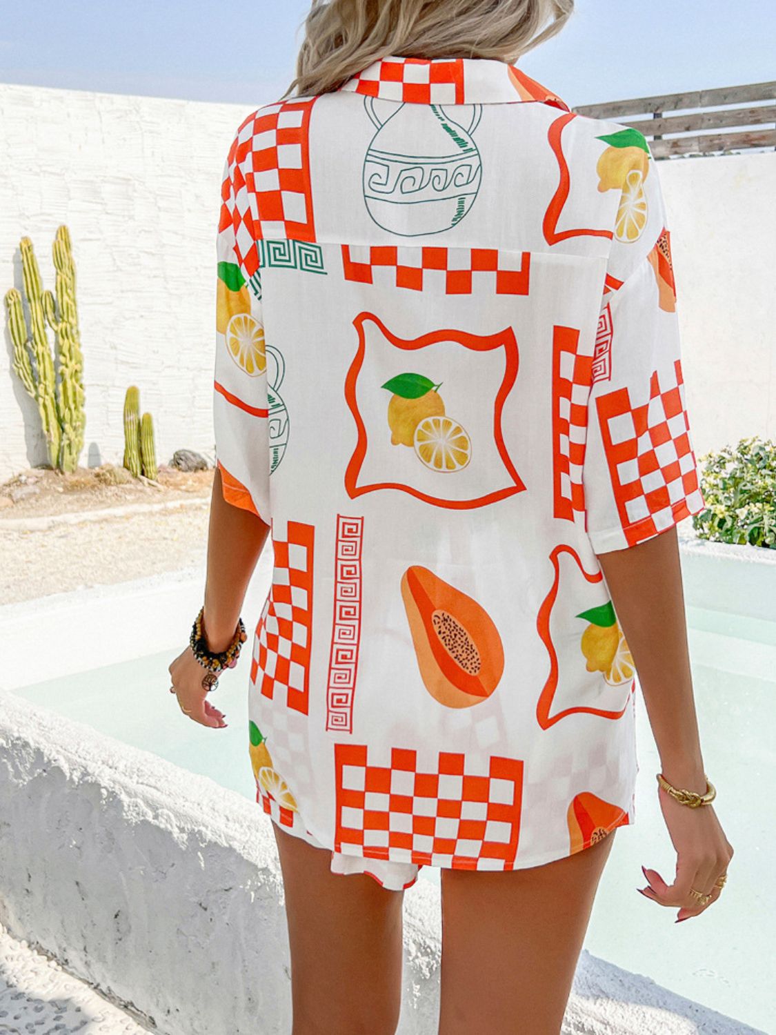 Devine Printed Collared Neck Half Sleeve Top and Shorts Set - MyEmpired