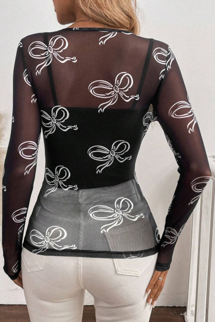 Bow Round Neck Long Sleeve Top - MyEmpired