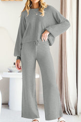Round Neck Long Sleeve Top and Pants Set - MyEmpired