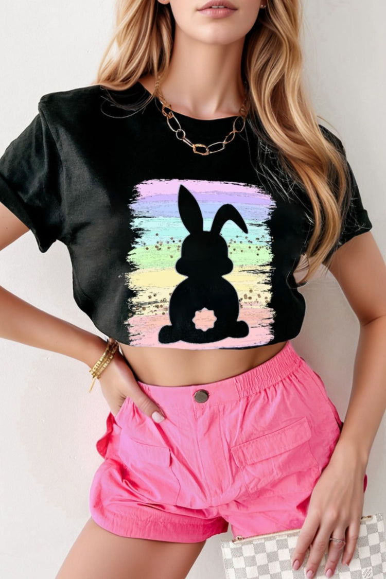 Rabbit Round Neck Short Sleeve T-Shirt - MyEmpired