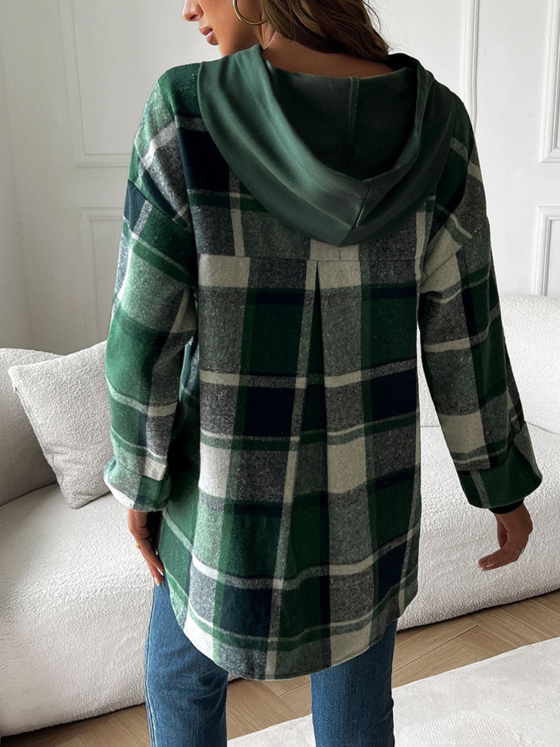 Devine Drawstring Plaid Long Sleeve Hoodie - MyEmpired