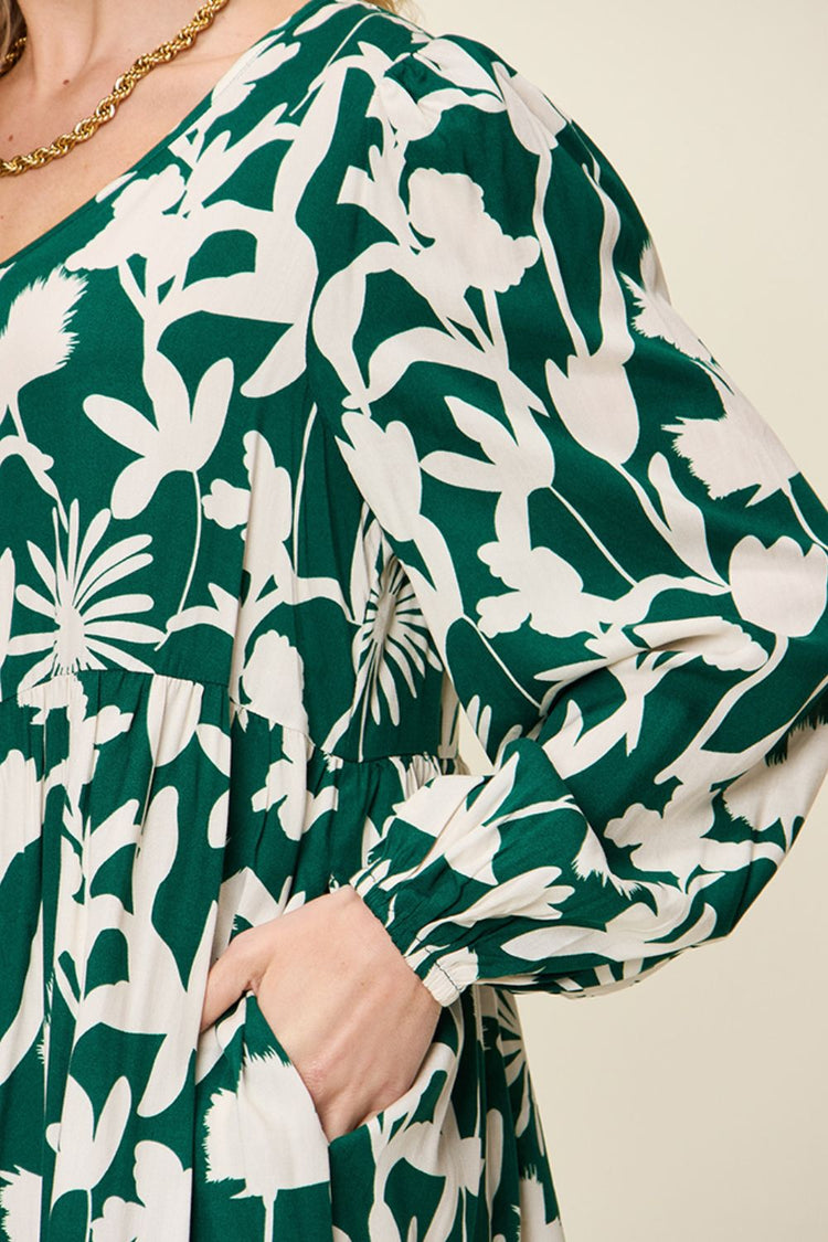 Double Take Full Size Printed Ruffle Hem Dress with Pocket - MyEmpired
