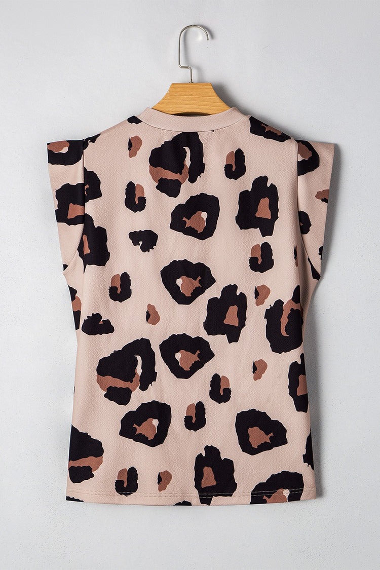 Leopard Round Neck Cap Sleeve T-Shirt - MyEmpired