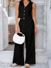 Devine Button Down Lace Detail Vest and Pants Set - MyEmpired