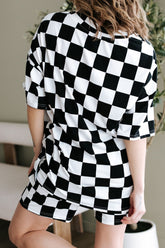 Checkerboard V Neck Loose Tee and Shorts Set - MyEmpired