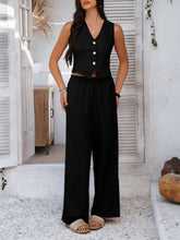 Devine Button Down Lace Detail Vest and Pants Set - MyEmpired