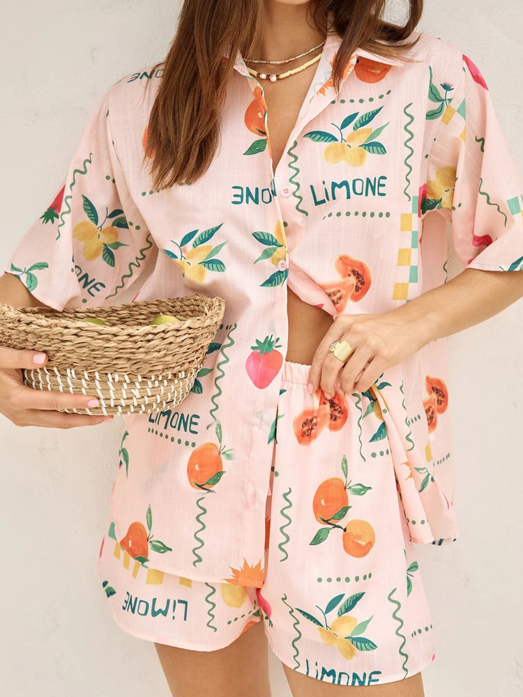 Printed Button Down Shirt and Shorts Set - MyEmpired