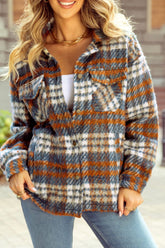 Plaid Collared Neck Jacket with Chest Pockets - MyEmpired