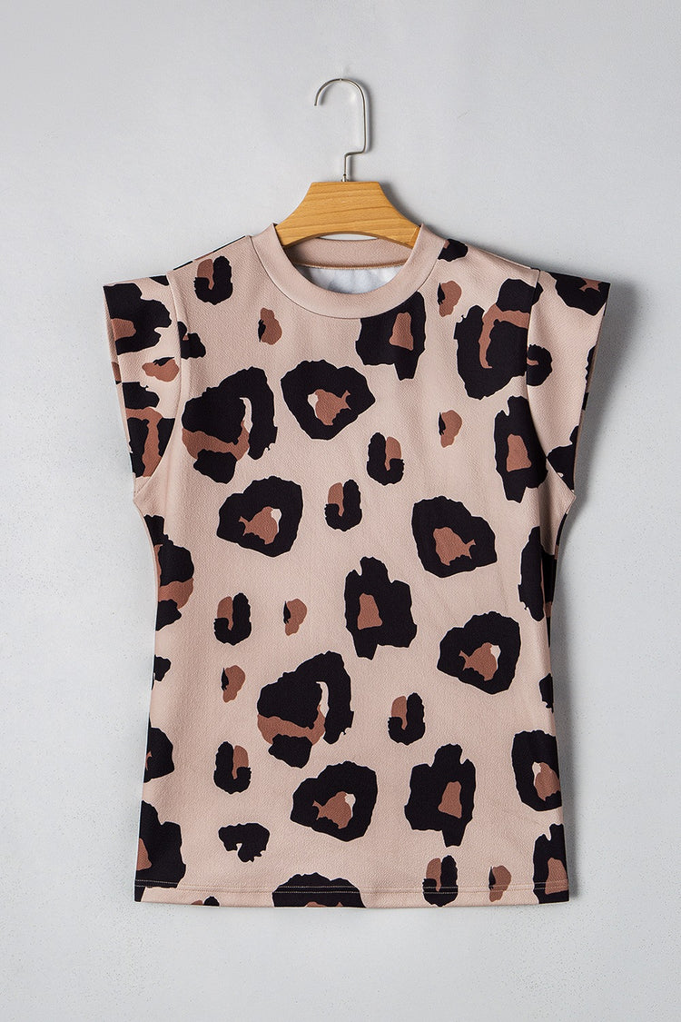 Leopard Round Neck Cap Sleeve T-Shirt - MyEmpired