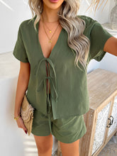 Devine Tied V-Neck Short Sleeve Top and Shorts Set - MyEmpired