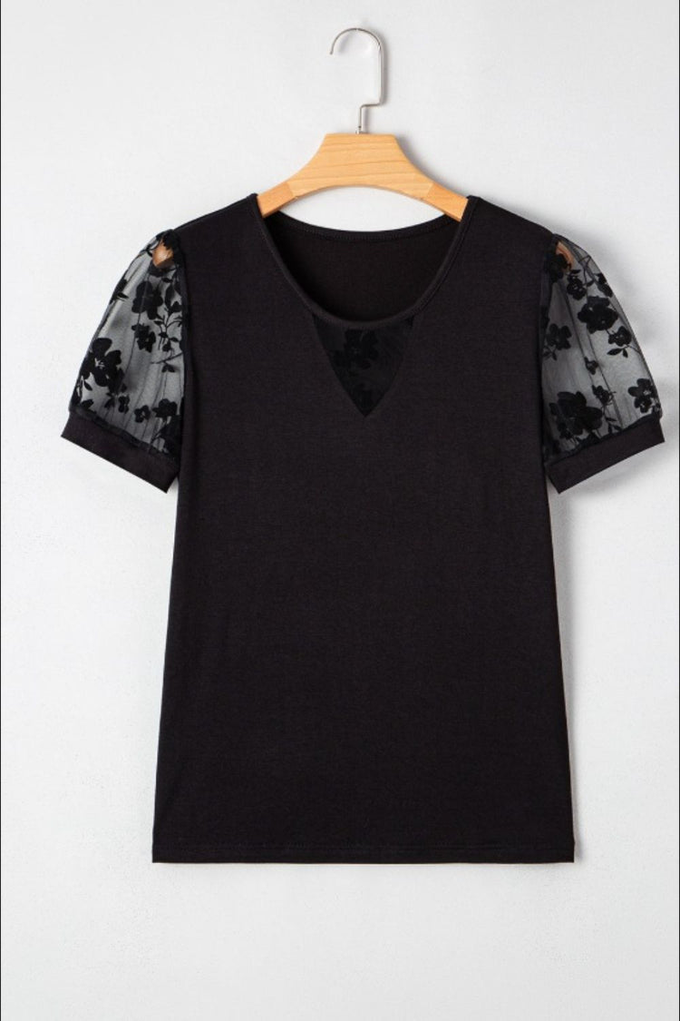 Flora Lace Patchwork Crew Neck Top - MyEmpired