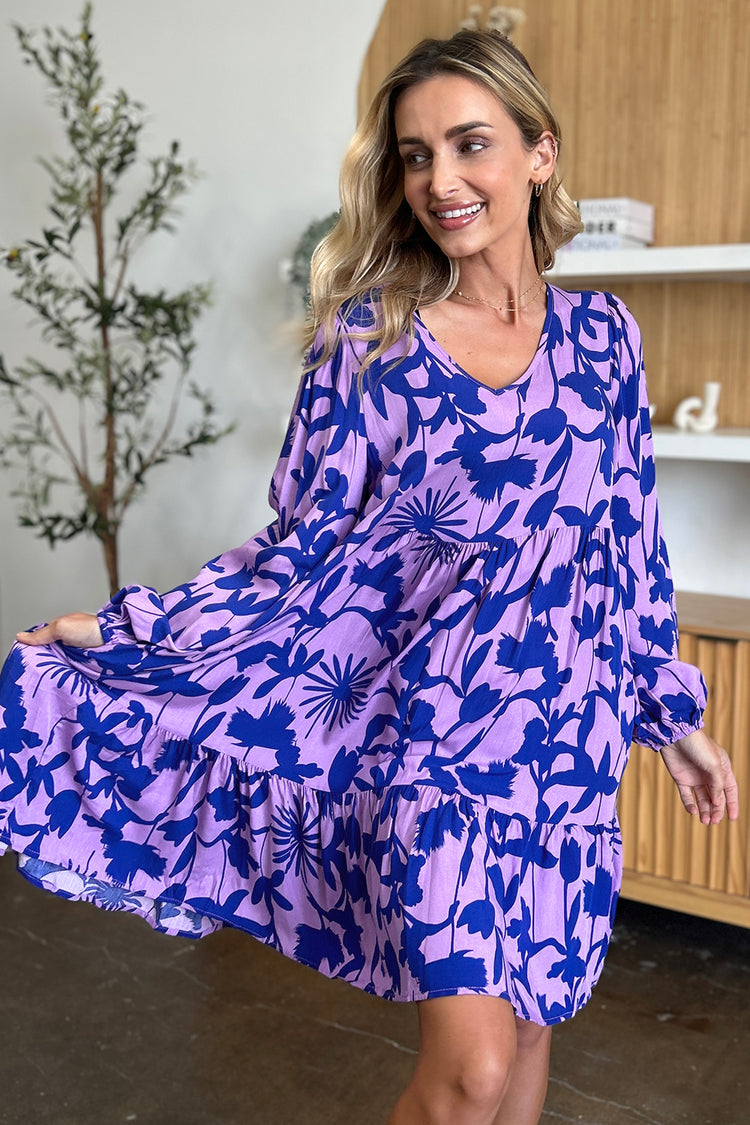 Double Take Full Size Printed Ruffle Hem Dress with Pocket - MyEmpired