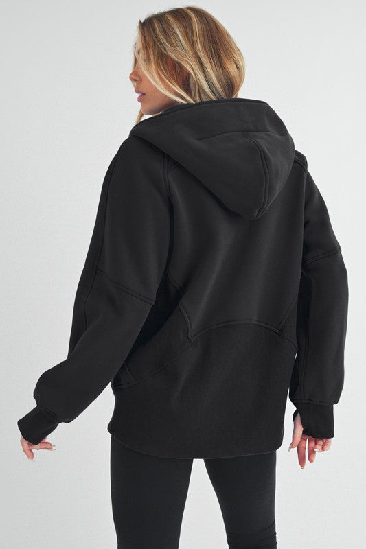 Aemi+Co Half Zip Raglan Sleeve Sweatshirt with Kangaroo Pocket - MyEmpired