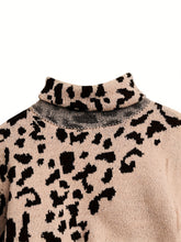 Elegant Leopard Print Turtleneck Sweater for Women - Cozy Long Sleeve Pullover with Drop Shoulder Design, Perfect for Fall/Winter - MyEmpired