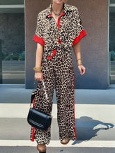 Leopard Half Sleeve Top and Wide Leg Pants Set - MyEmpired