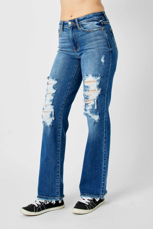 Judy Blue Full Size Mid Rise Distressed Raw Hem Jeans - MyEmpired