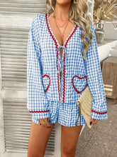 Devine Tie Front Contrast Plaid Shirt and Shorts Set - MyEmpired