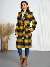 Plaid Tie Waist Long Sleeve Coat - MyEmpired