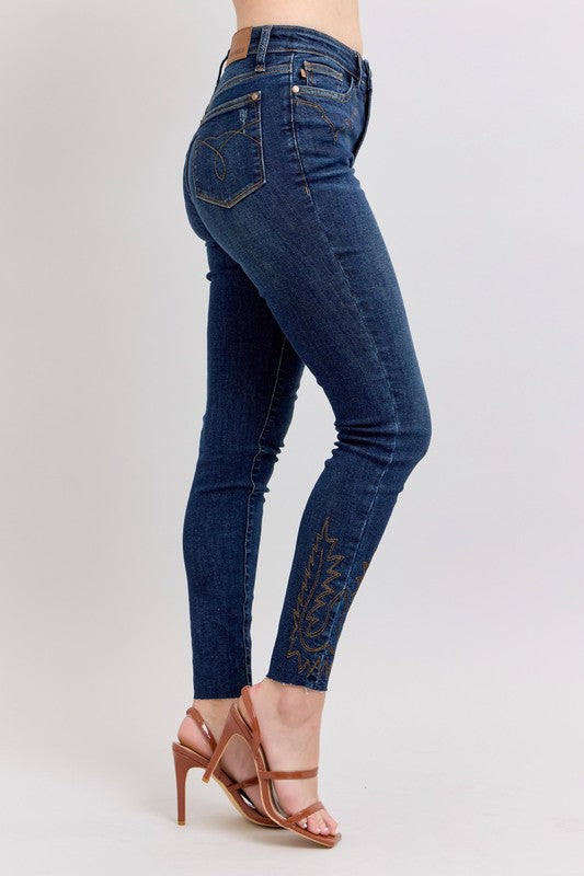 Judy Blue Full Size Embroidered High Rise Skinny Jeans Plus Size - MyEmpired