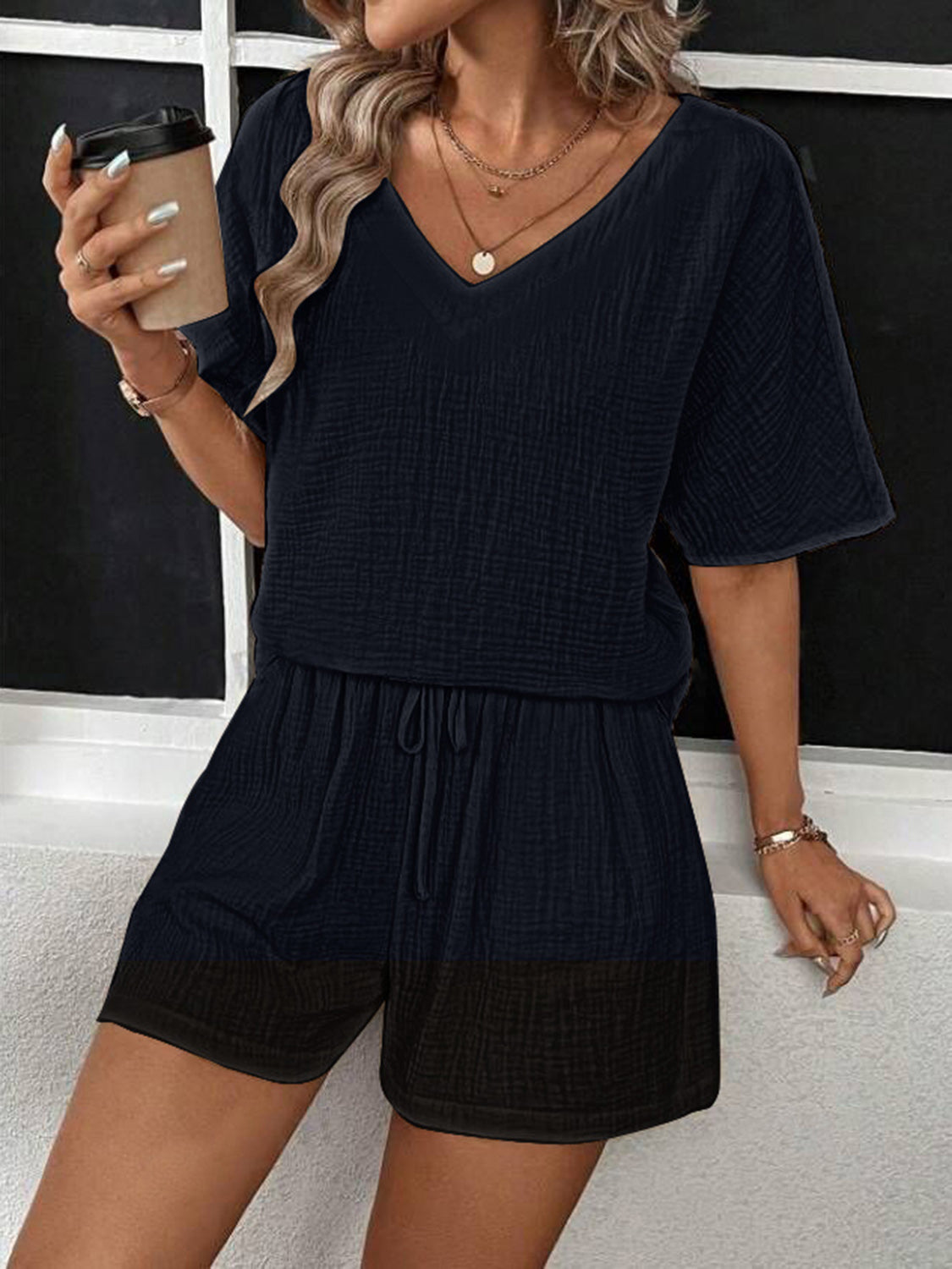 V-Neck Half Sleeve Top and Shorts Set - MyEmpired
