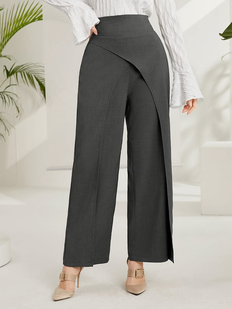 Solid Wide Leg Layered Pants, Elegant High Waist Loose Pants For Spring & Summer, Women&