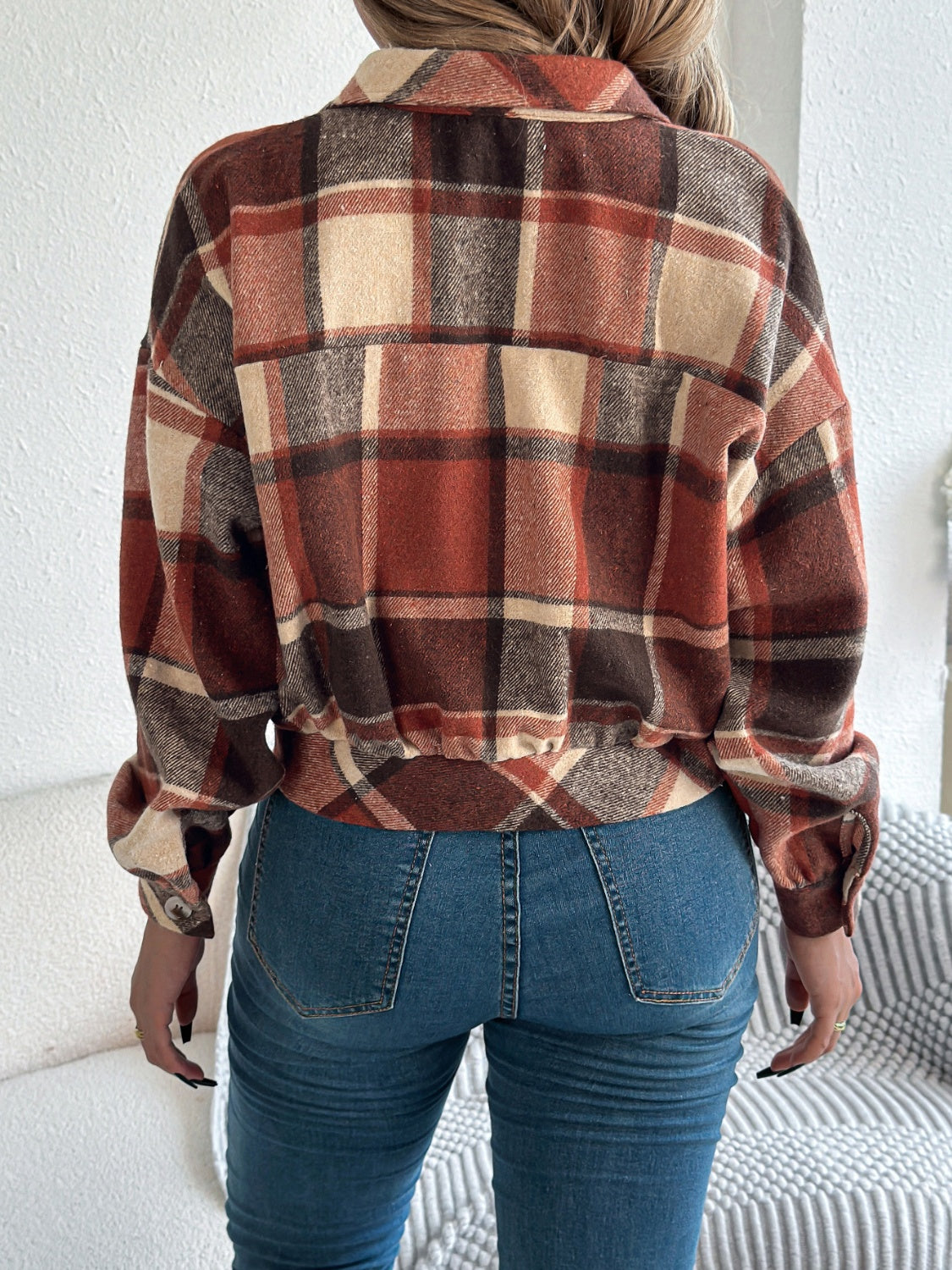 Plaid Button Up Long Sleeve Jacket - MyEmpired