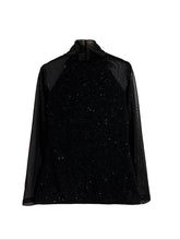 Shiny Contrast Mesh Slim T-shirt, Elegant Mock Neck Long Sleeve Top, Women&
