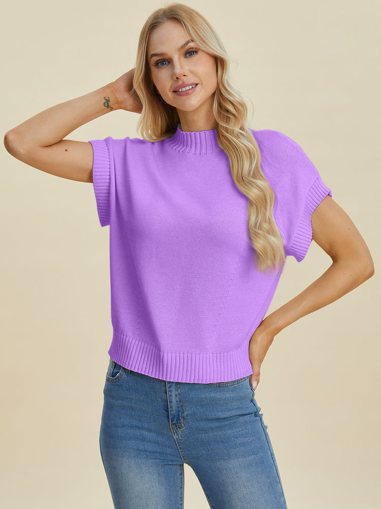 Double Take Full Size Mock Neck Short Sleeve Sweater - MyEmpired