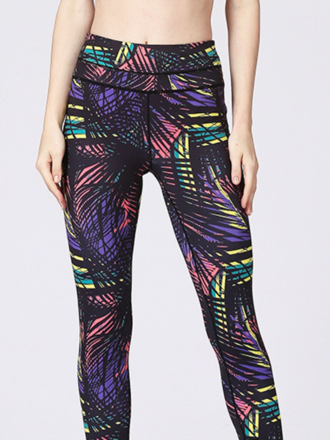 Printed Wide Waistband Active Leggings with Stirrups - MyEmpired