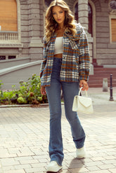 Plaid Collared Neck Jacket with Chest Pockets - MyEmpired