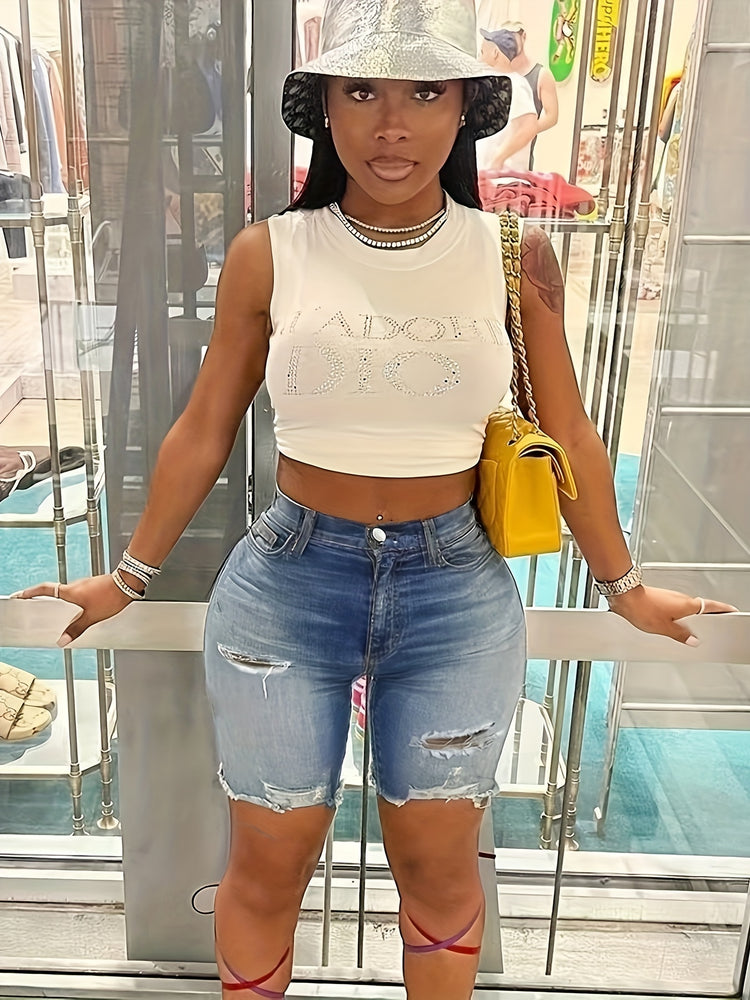 Blue Ripped Holes Denim Shorts - MyEmpired