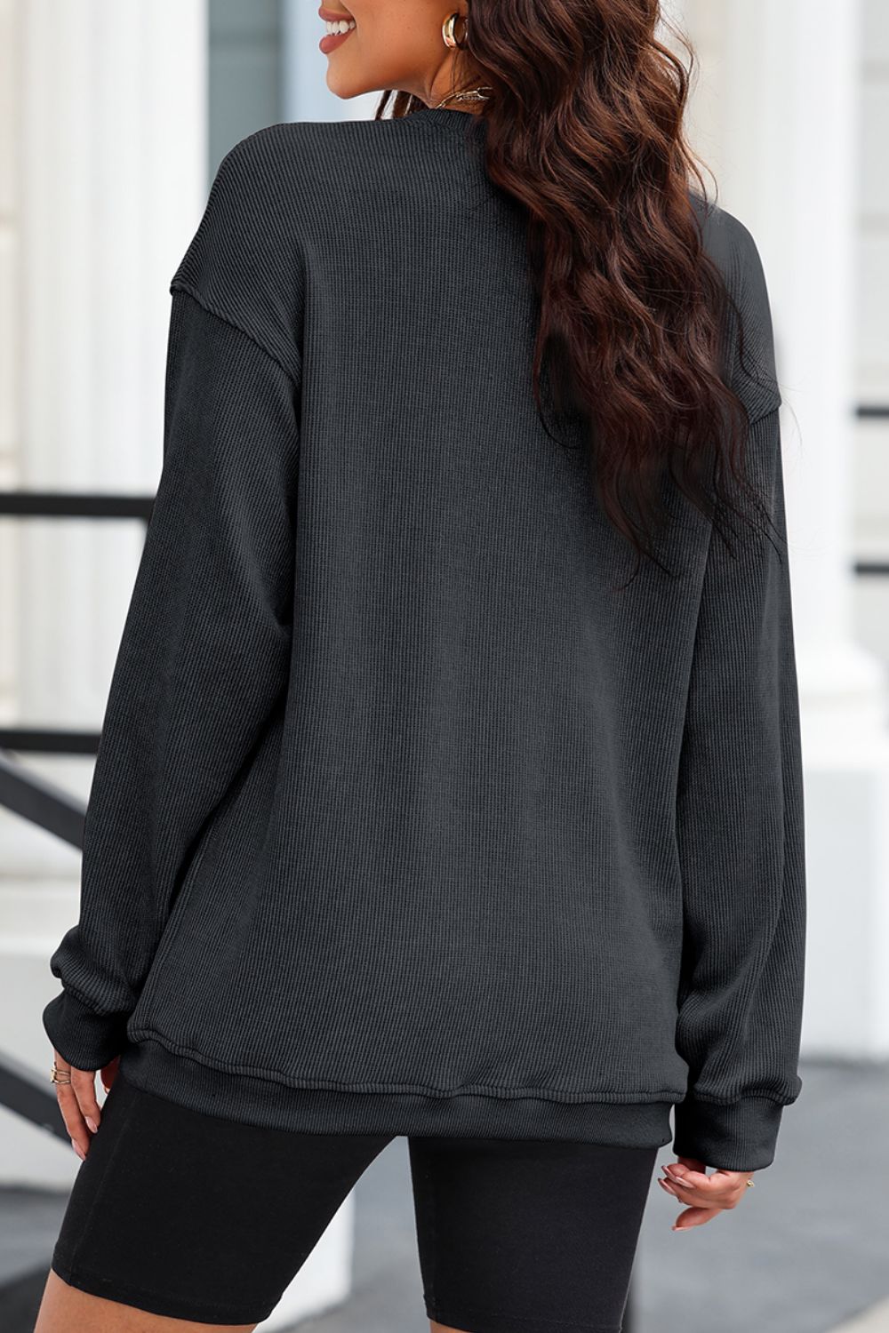 Sequin Round Neck Long Sleeve Sweatshirt - MyEmpired