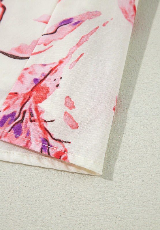 Tied Flower Printed Three-Quarter Sleeve Dress - MyEmpired