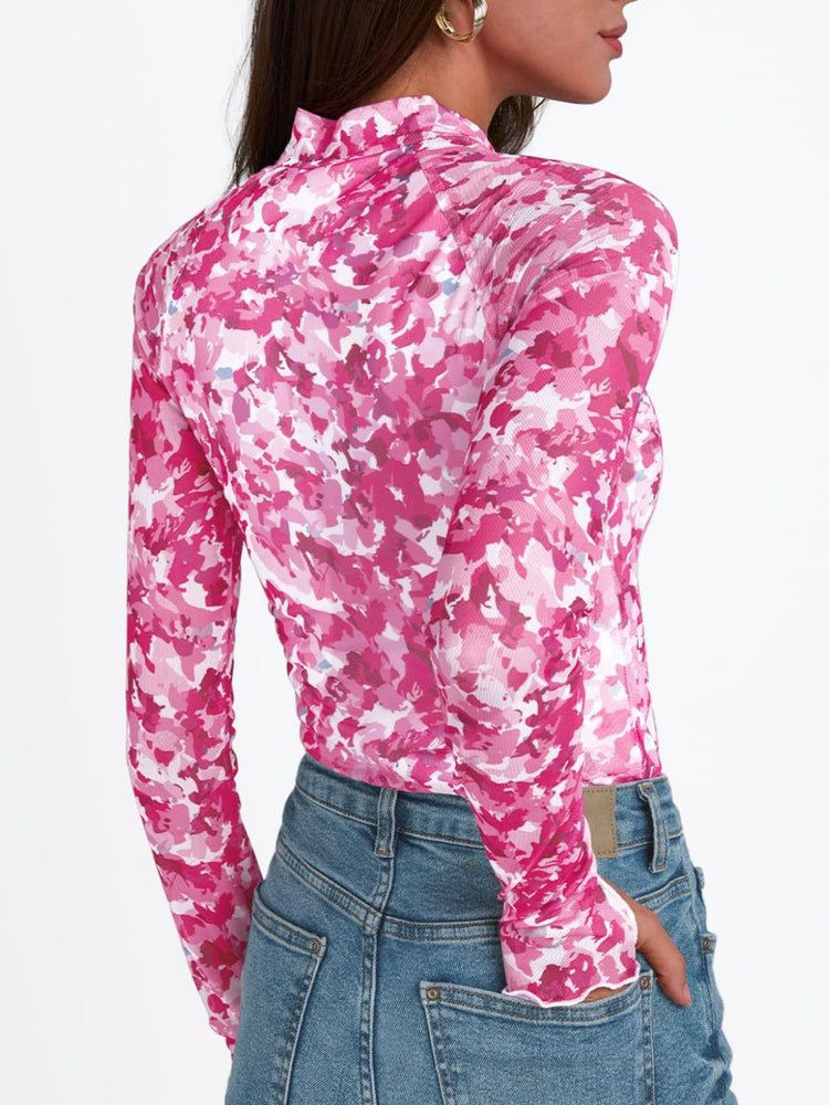 Floral Mock Neck Long Sleeve T-Shirt - MyEmpired