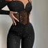 Sequin Skinny Leg Jumpsuit, Sexy Long Sleeve Jumpsuit For Spring & Fall, Women&