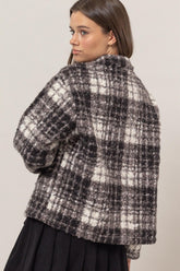 HYFVE Plaid Collared Neck Boucle Jacket with Pockets - MyEmpired
