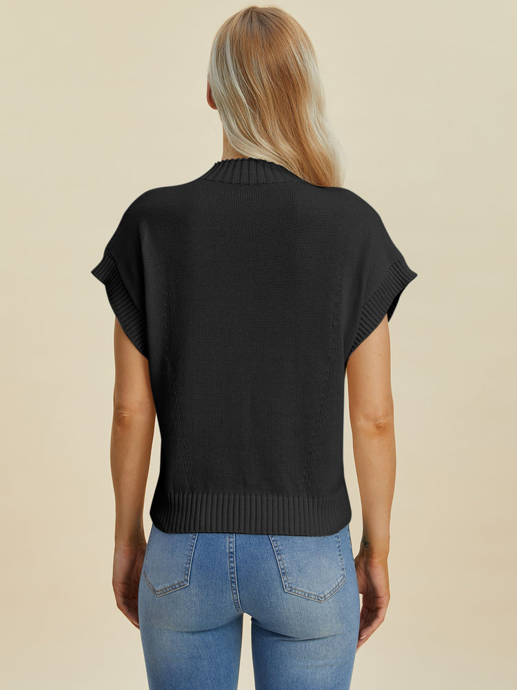Double Take Full Size Mock Neck Short Sleeve Sweater - MyEmpired