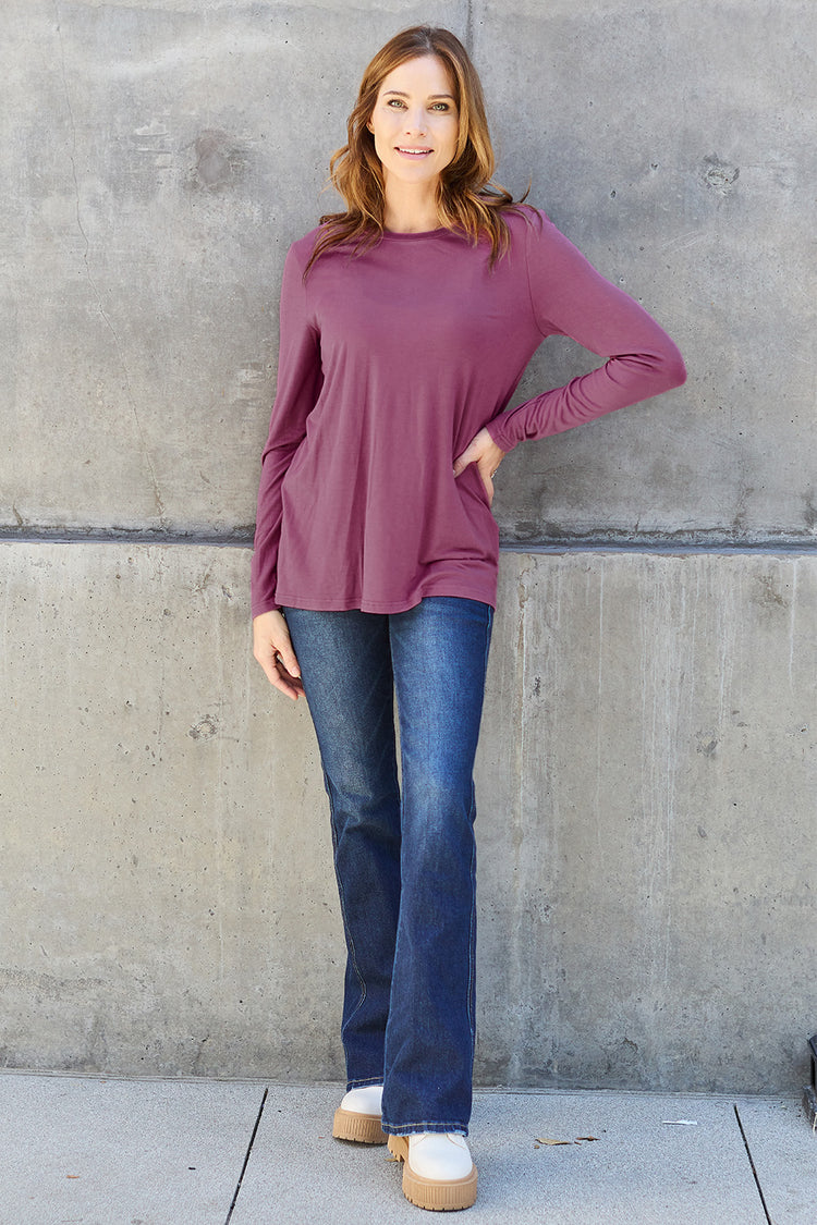Basic Bae Full Size Round Neck Long Sleeve Top - MyEmpired