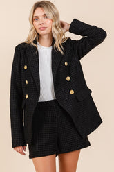 Mittoshop Plaid Texture Double-Breasted Long Sleeve Blazer - MyEmpired