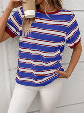 Contrast Striped Round Neck Short Sleeve T-Shirt - MyEmpired