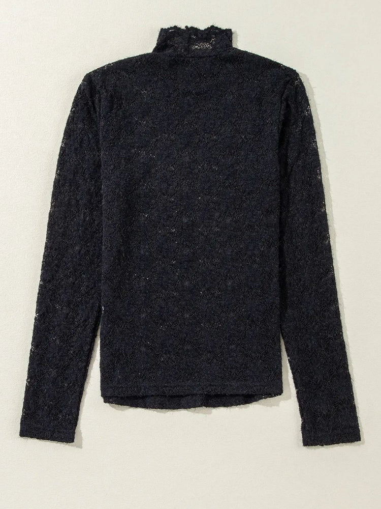 Lace Mock Neck Long Sleeve T-Shirt - MyEmpired