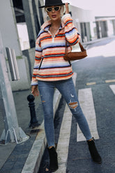 Striped Quarter Zip Dropped Shoulder Sweatshirt - MyEmpired
