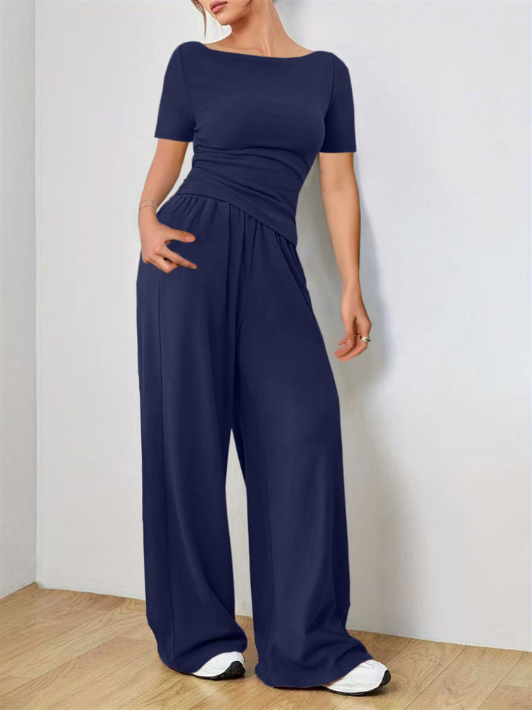 Round Neck Short Sleeve T-Shirt and Pants Set - MyEmpired