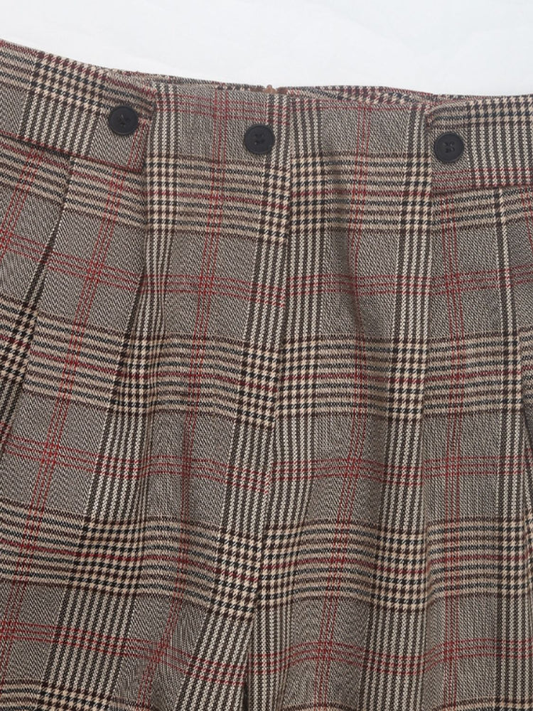 Perfee Plaid Straight Pants with Pockets - MyEmpired