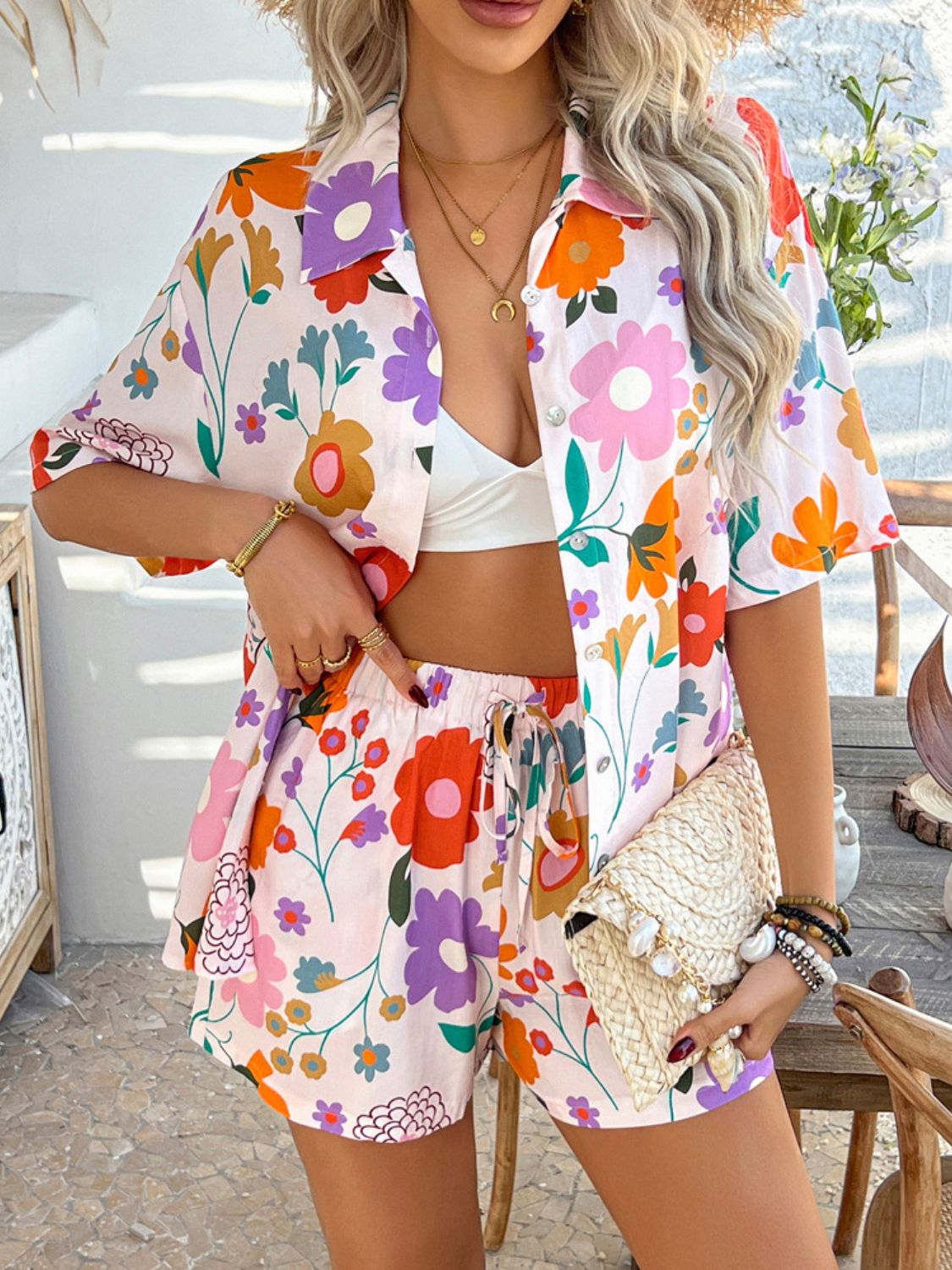 Devine Printed Button Down Shirt and Shorts Set - MyEmpired