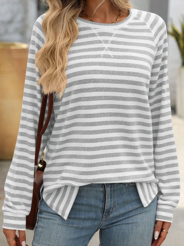Mandy Striped Round Neck Long Sleeve T-Shirt - MyEmpired