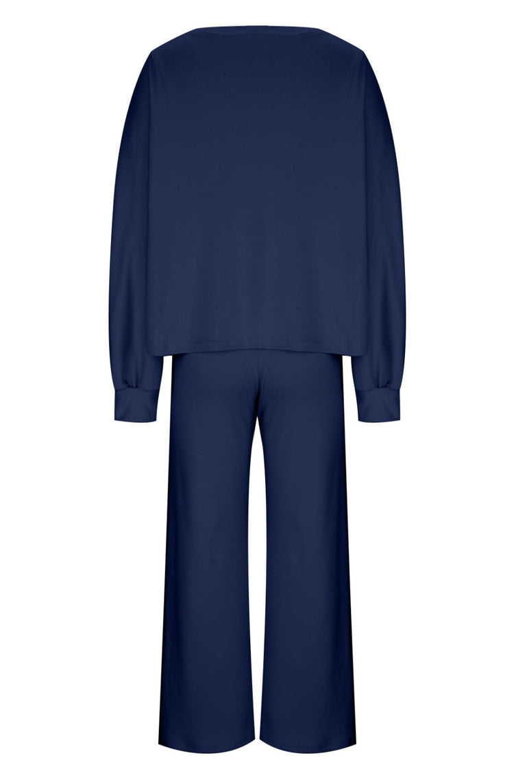 Round Neck Long Sleeve Top and Pants Set - MyEmpired