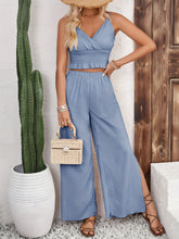 Smocked Surplice Cami and Wide Leg Pants Set - MyEmpired